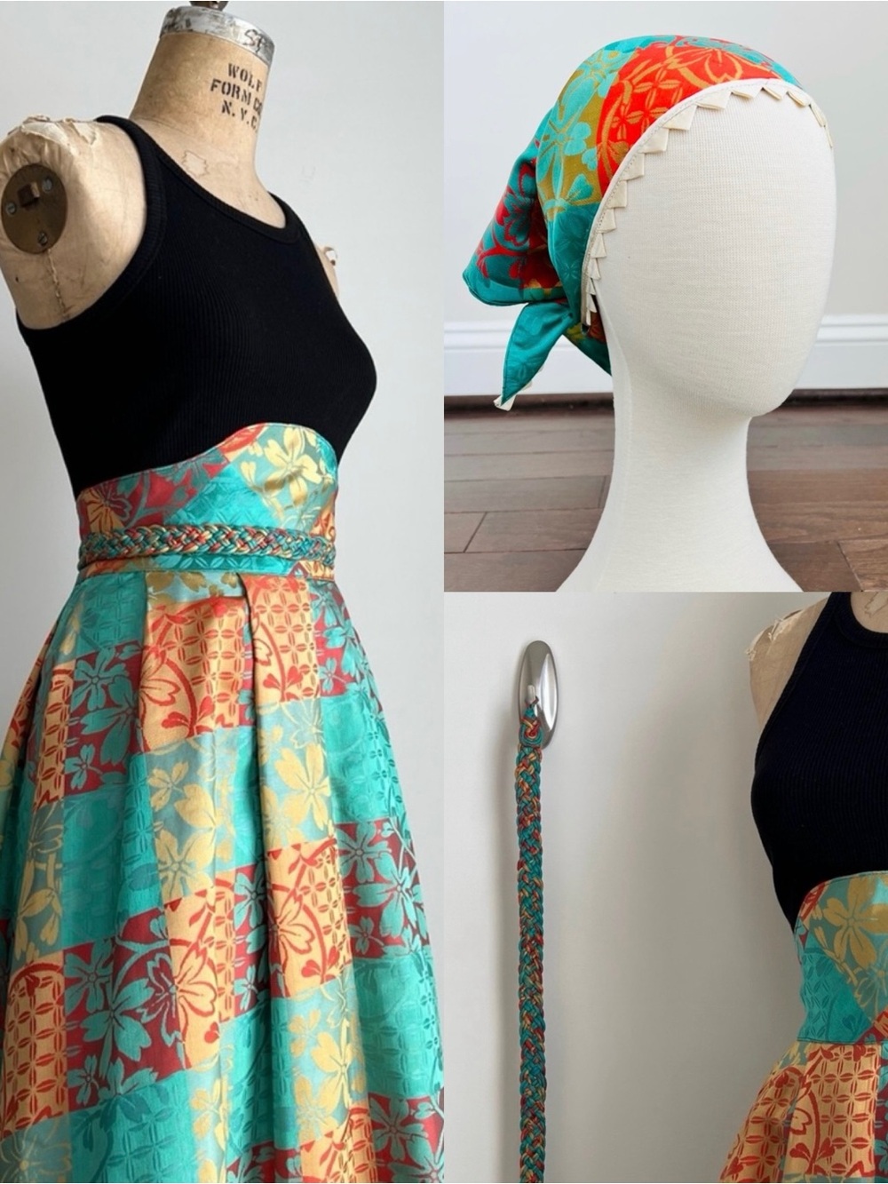 1970s 70s Vintage Long Maxi Skirt with Matching Belt and Scarf